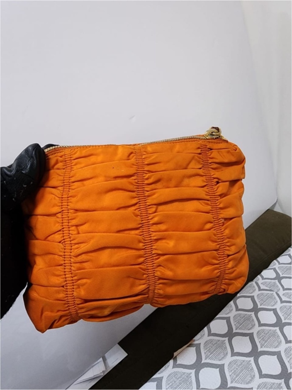 Authentic Prada Tessuto Gaufre Nylon Clutch Orange - Picture 14 of 14
